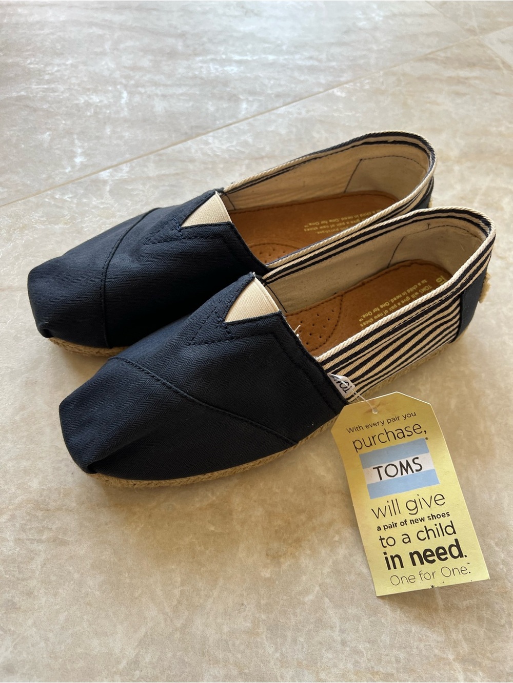 TOMS Navy Canvas Slip-On with Striped Heel